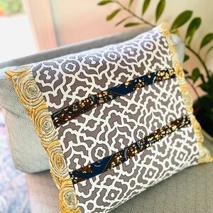 Elegant Gray and Yellow Patterned Accent Pillow